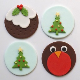 Cupcake toppers - Christmas pudding, trees and robin